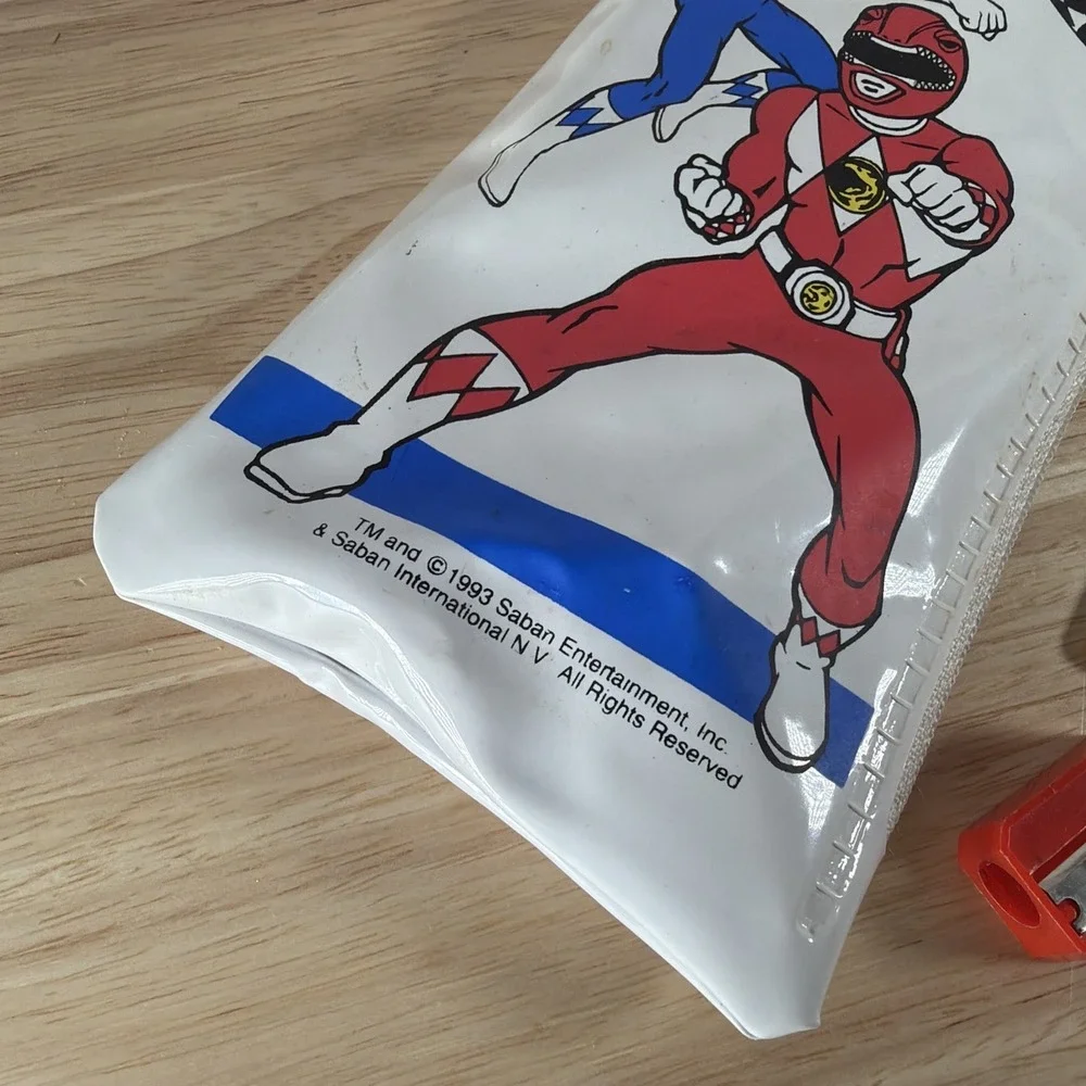 Vintage 1993 Mighty Morphin' Power Rangers White Pencil Case Zip Pouch Ruler